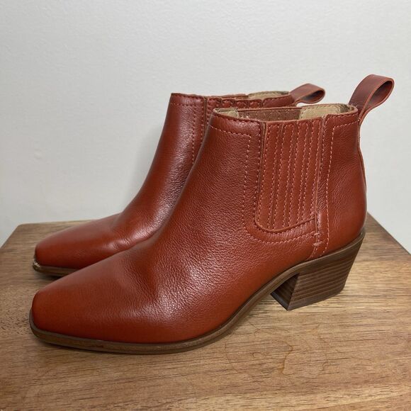 Lucky Brand Idola Boots Women’s 7 Sumac Marbled Napa Leather Square Toe - Picture 1 of 8